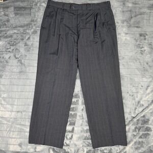 Jos A Bank Mens Charcoal Grey Pinstripe 100% Pure Wool Pleated Dress Pants 38x28